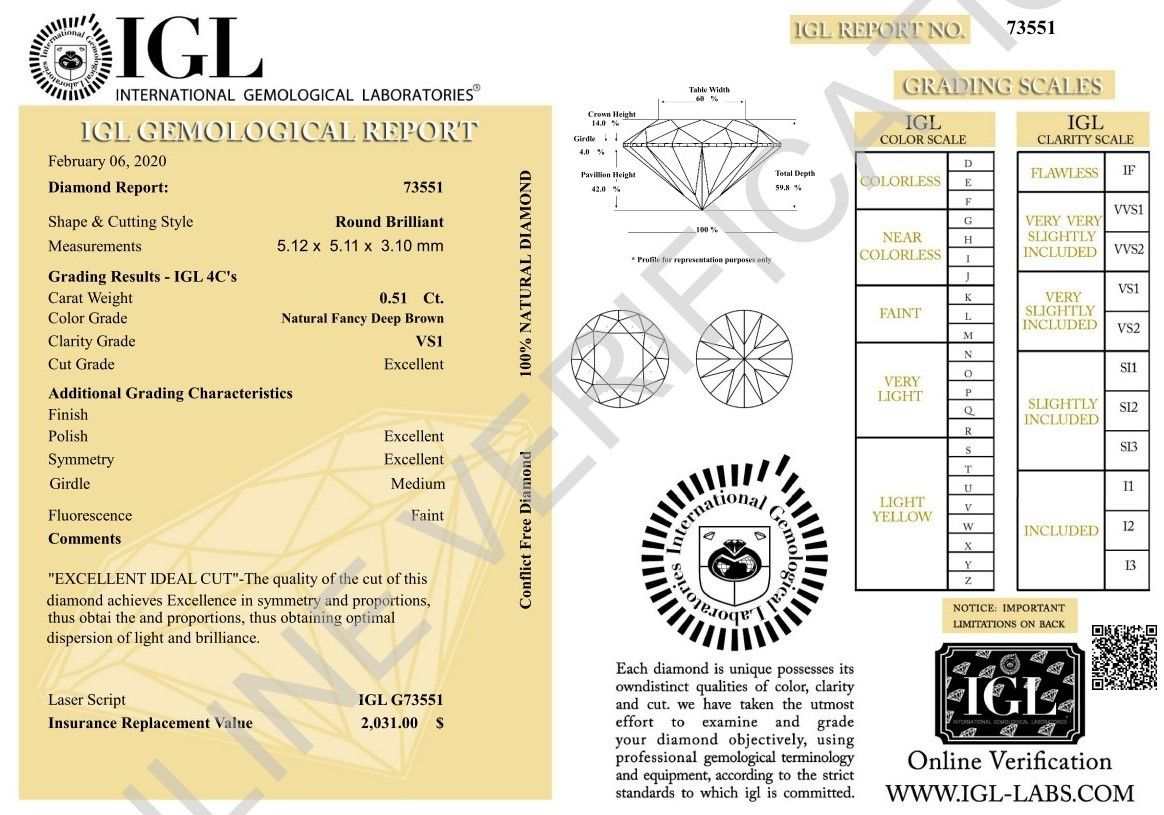 Діамант 0,51 карат Fancy Brown Сертифікат IGL