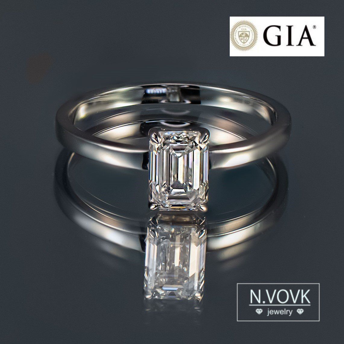 Каблучка з діамантом 1 карат октагон D/VS1 750 золото GIA сертифікат