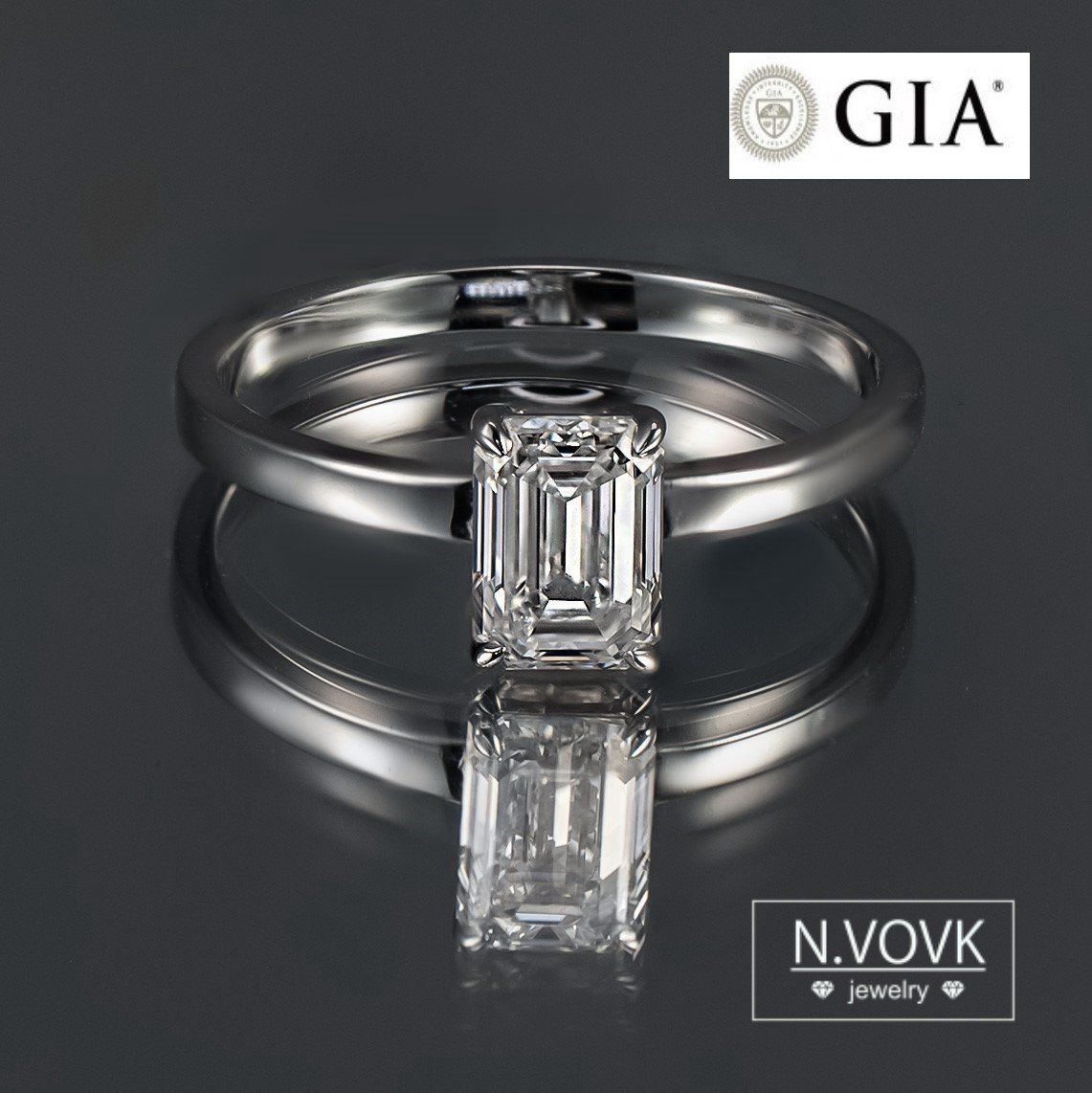 Каблучка з діамантом 1 карат октагон D/VS1 750 золото GIA сертифікат