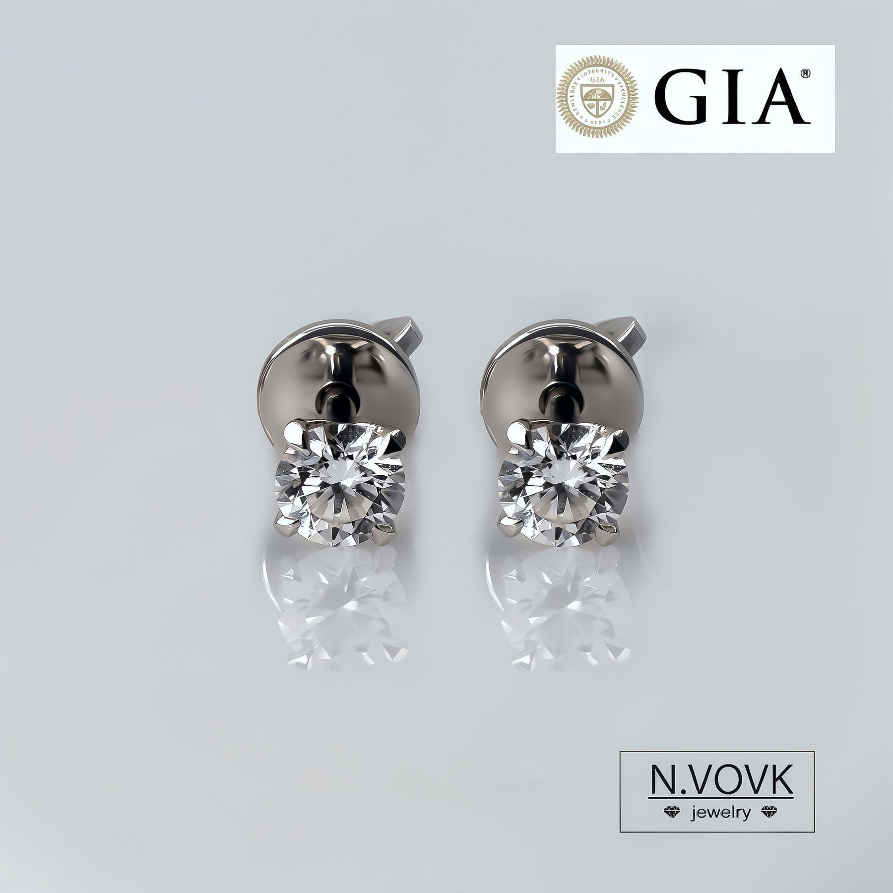 Пусеты с бриллиантами GIA по 0,3 карата D/VS2 750 золото