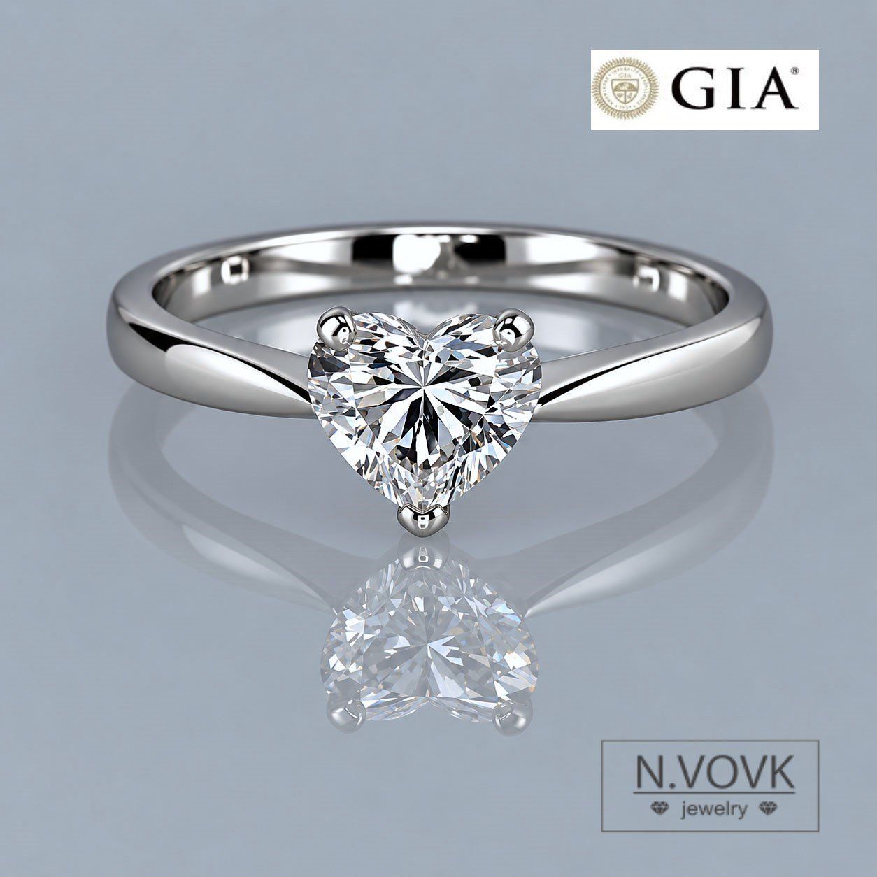 Каблучка з діамантом 0,82 карат E/VS2 серце GIA сертифікат