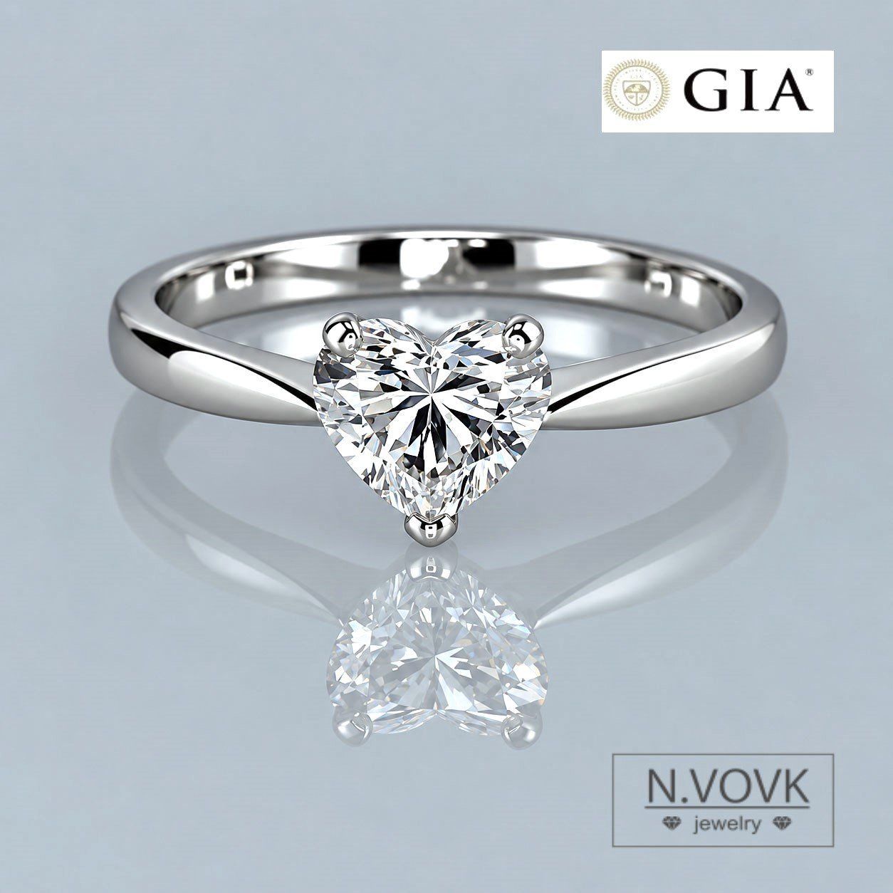 Каблучка з діамантом 0,82 карат E/VS2 серце GIA сертифікат