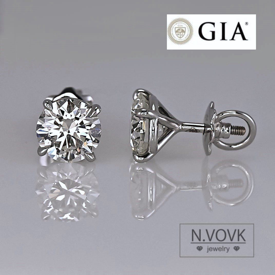 ЭКСКЛЮЗИВ Пусеты с бриллиантами по 1,5 карата GIA I/VVS2 750 золото