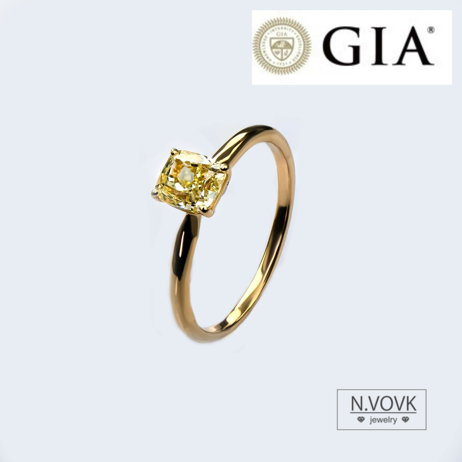 Кольцо с желтым Бриллиантом 0,9 карат GIA золото 750 проба