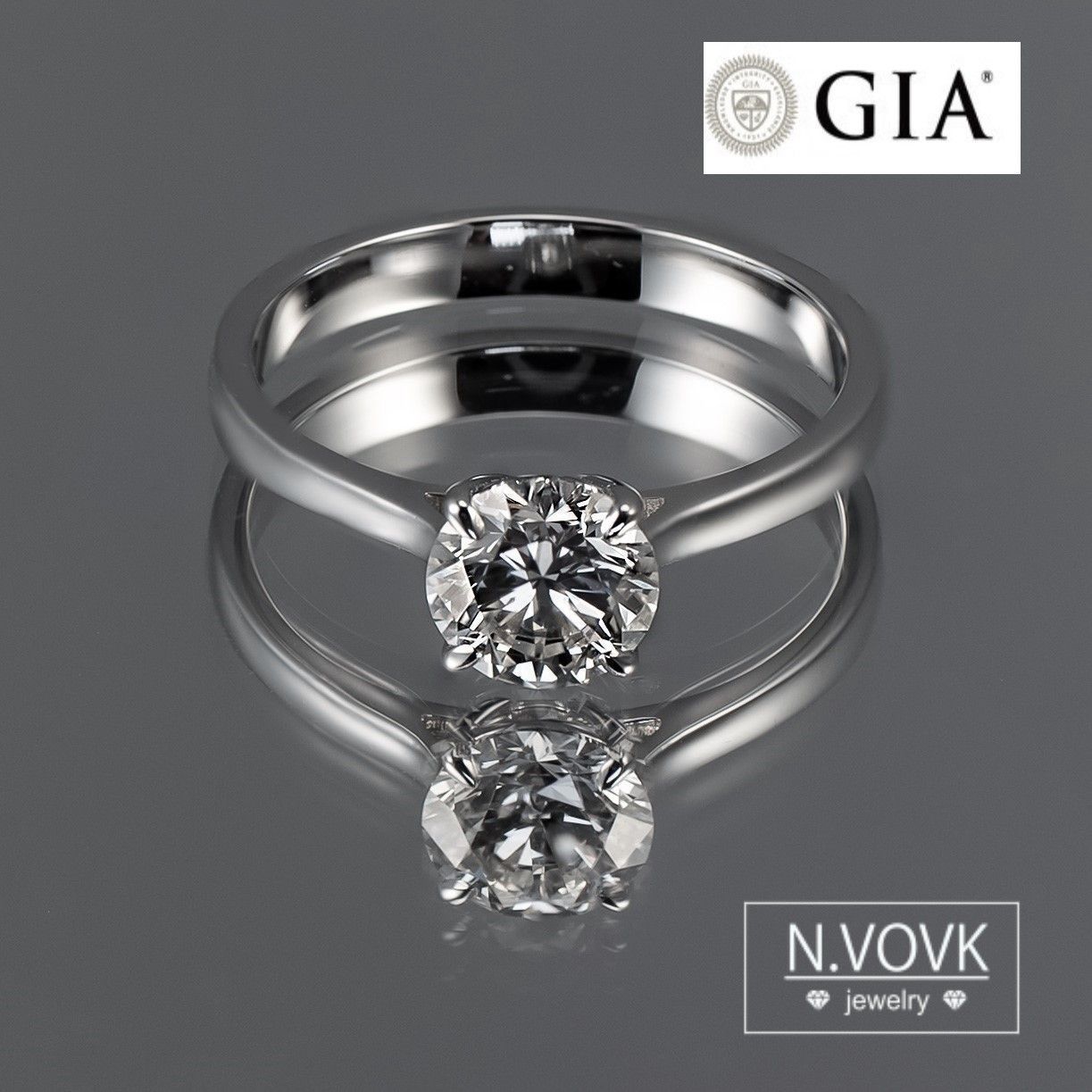 Каблучка з діамантом 1 карат круг D/VS2 750 золото GIA сертифікат