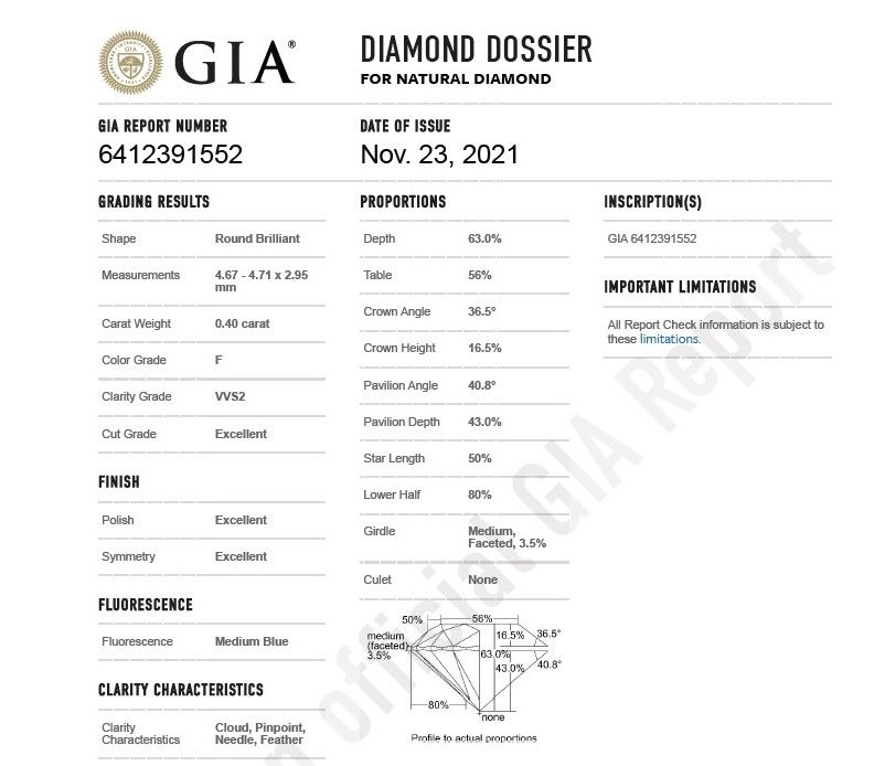 Діамант круг 0,4 карата 4,7 мм F/VVS2 GIA сертифікат