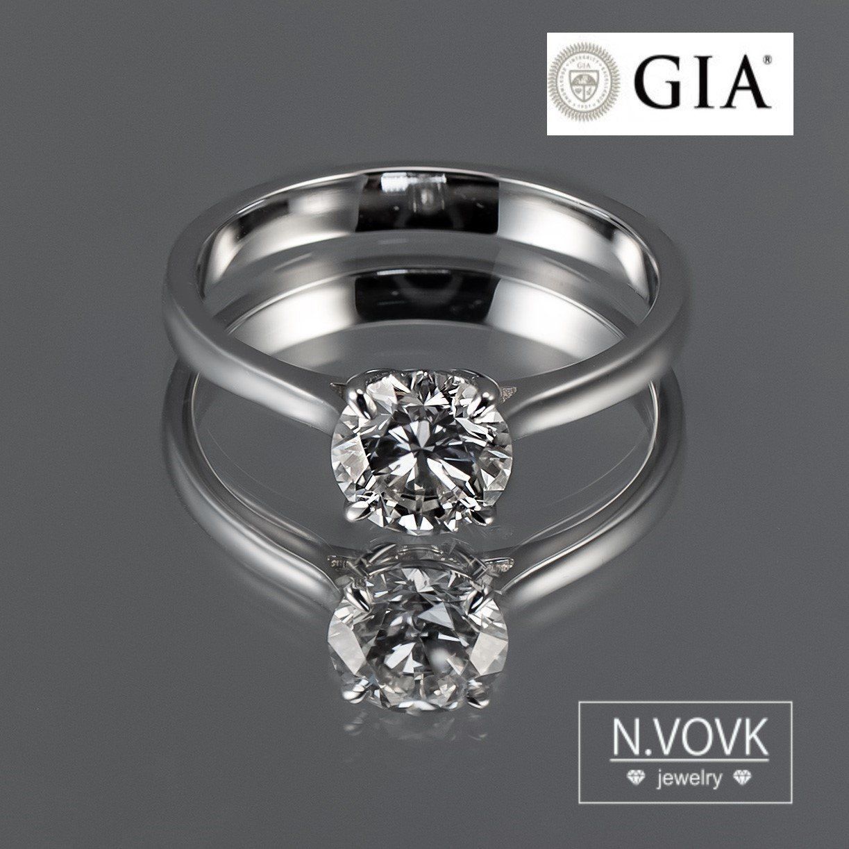 Каблучка з діамантом 1 карат круг Н/VS1 750 золото GIA сертифікат